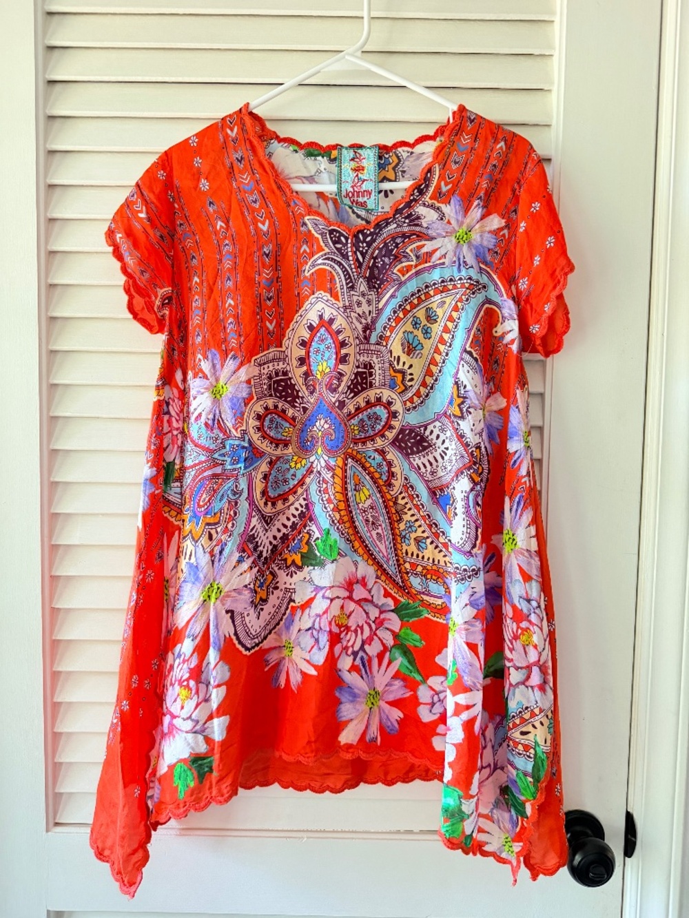 Johnny Was 100% Silk Paisley Floral Tunic XS boho festival artsy resort